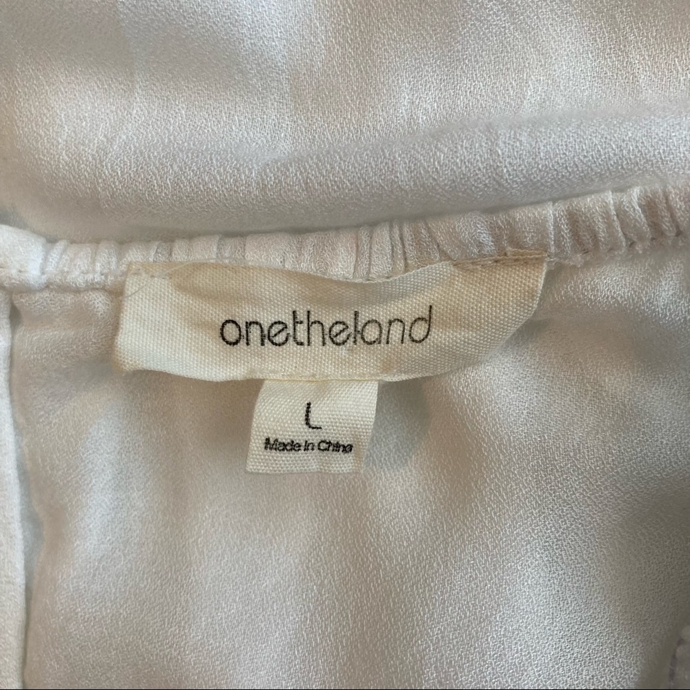 one the land off-the-shoulder white dress with pink floral accents - Size L - Picture 10 of 13